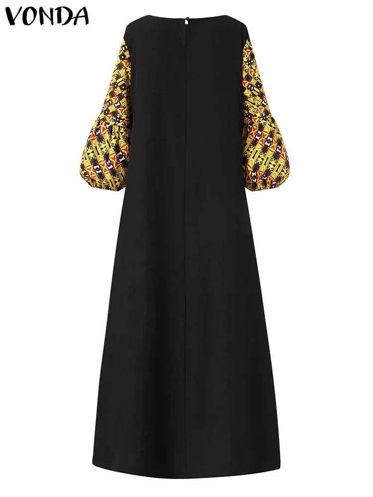 Vonda 5Xl Dress Women Long Maxi Sundress O-Neck