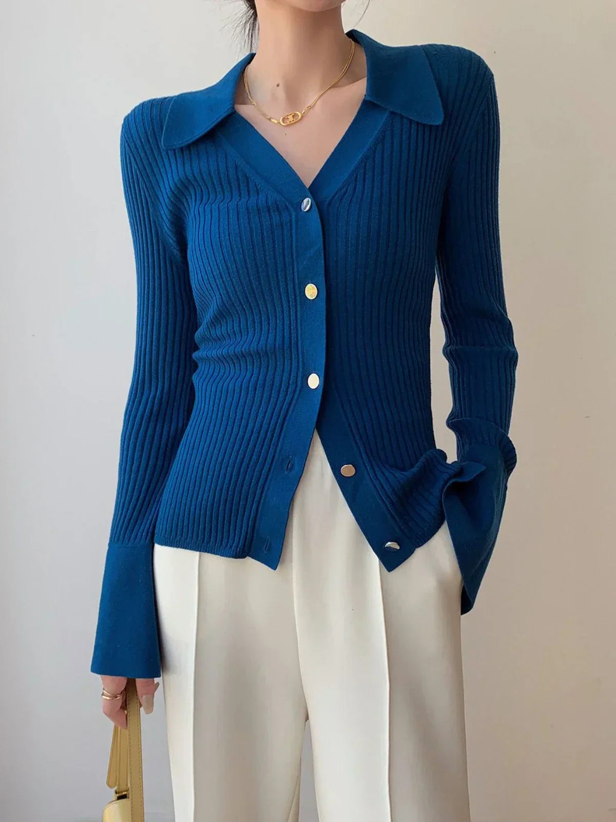 Vintage Luxury Knitted Cardigan Long Sleeve Tops Slim