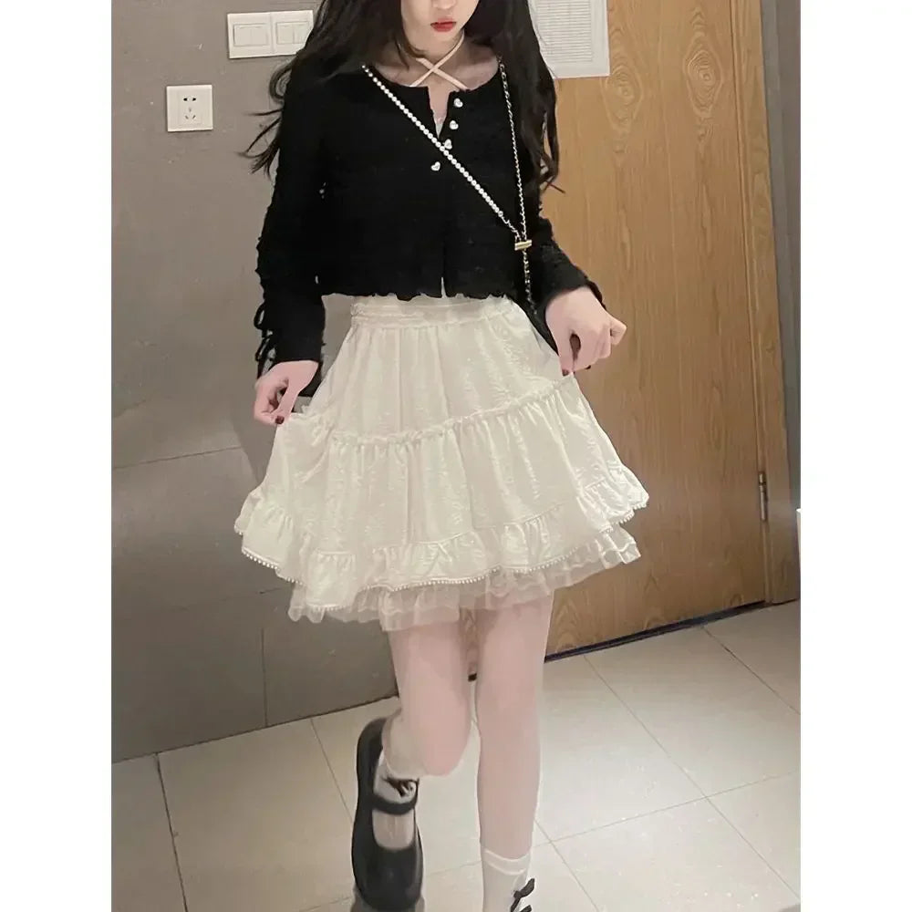 White Lace Mini Skirt For Women Girl Kawaii