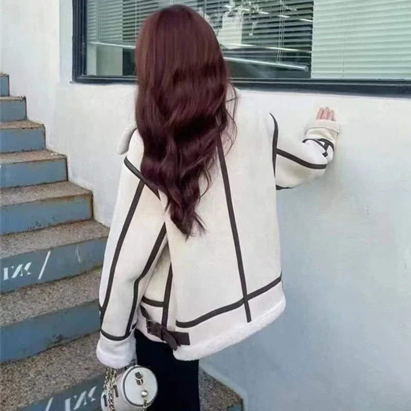 Winter Sheepskin Coat Faux Fur Suede Leather Women