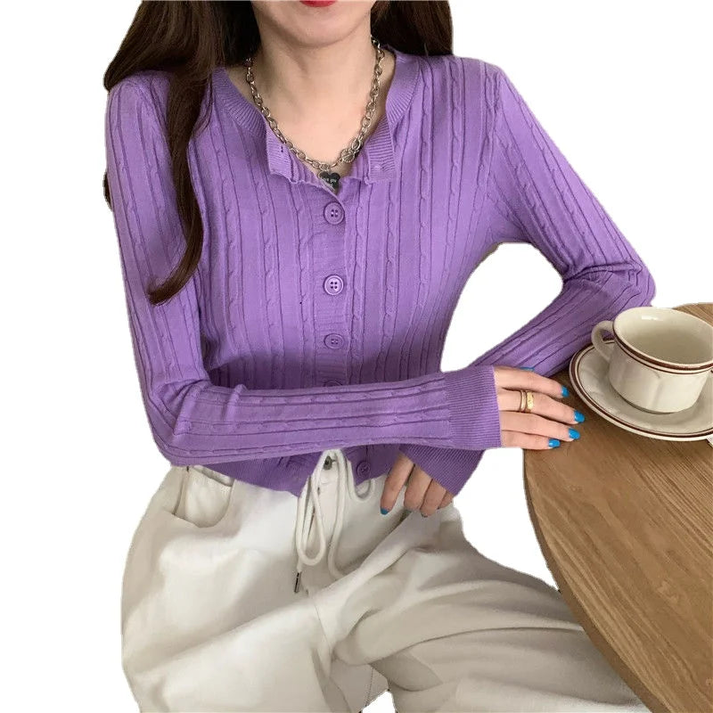 Women Cardigans Casual All Match Long Sleeve Female