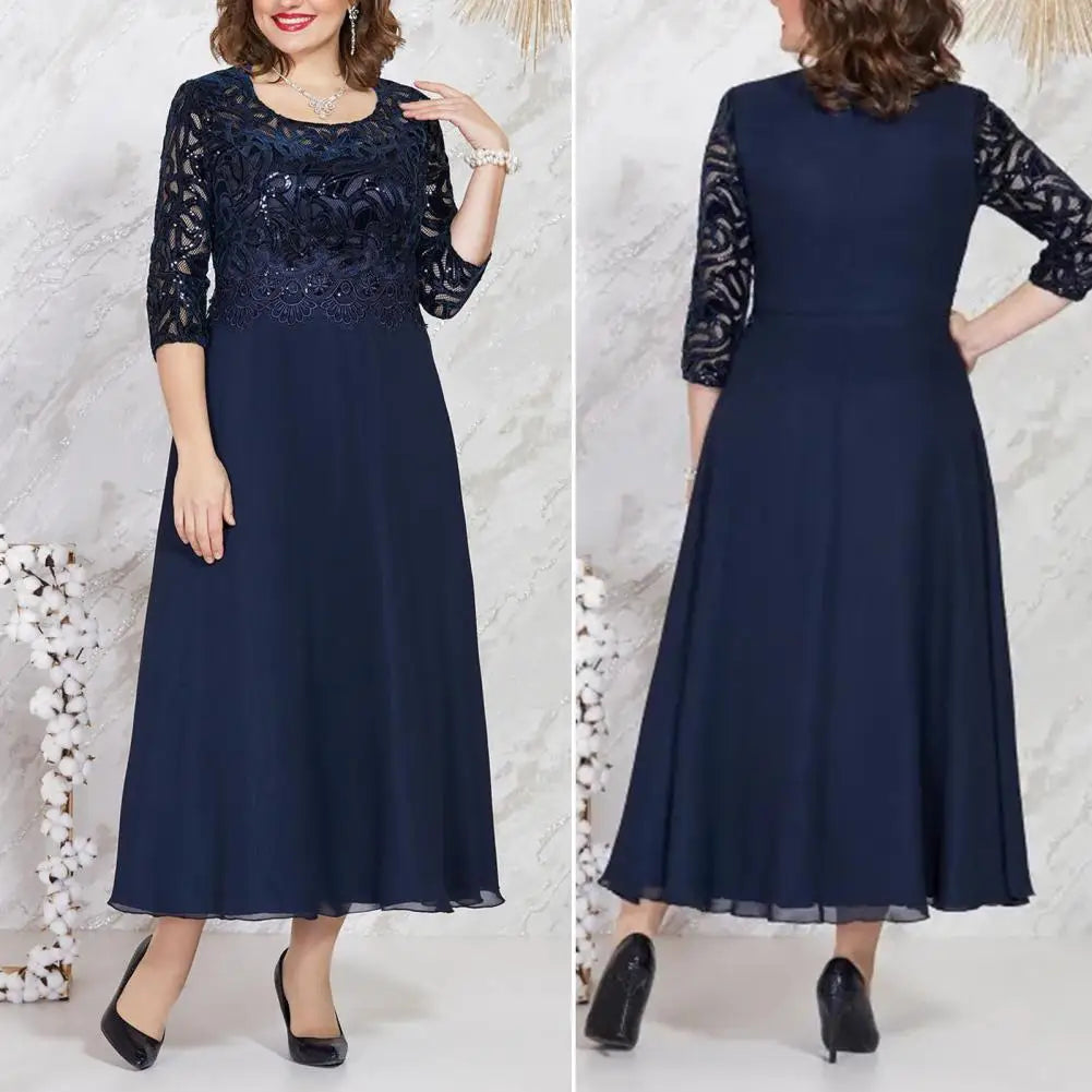 Women Dress O-Neck Half Sleeve Waist Tight Dress