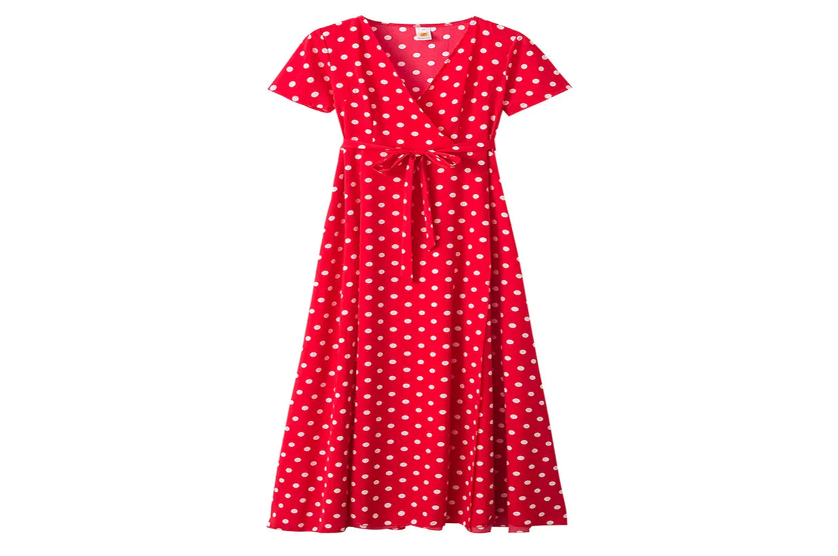 Women Long Split Dress Polka Dot Beach Dress