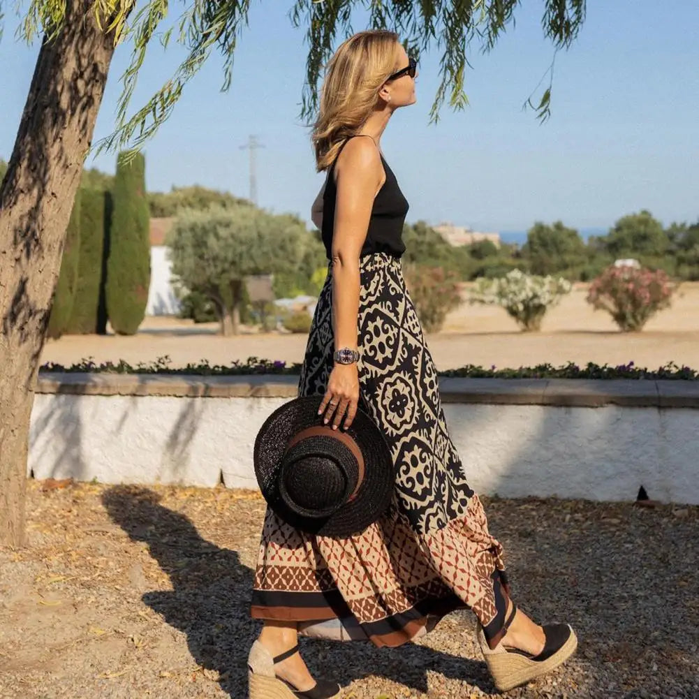 Women Maxi Skirt Vintage Lady Skirt Large Hem