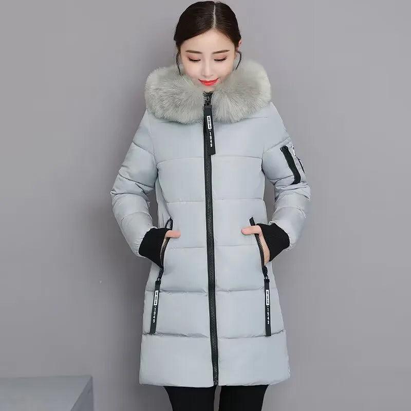 Women Parka Fur Collar Winter Jacket New Korean