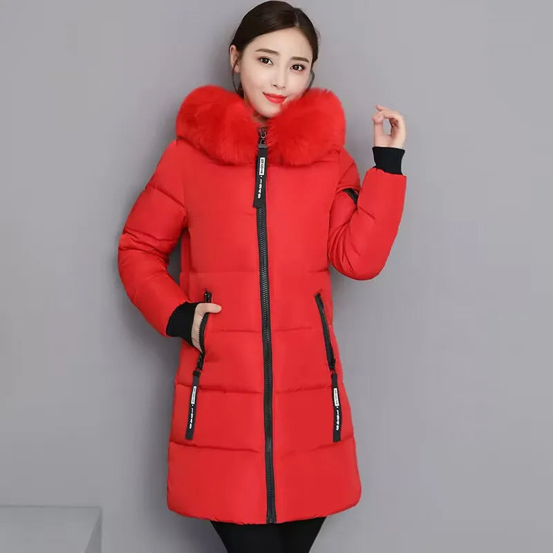 Women Parka Fur Collar Winter Jacket New Korean