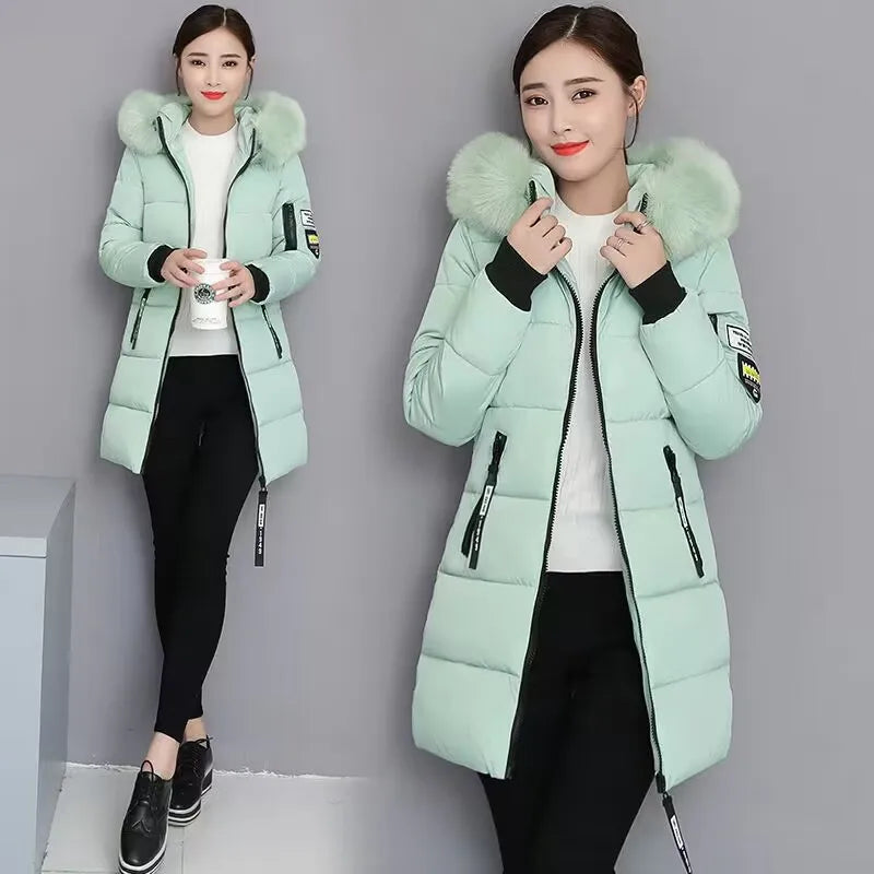 Women Parka Fur Collar Winter Jacket New Korean