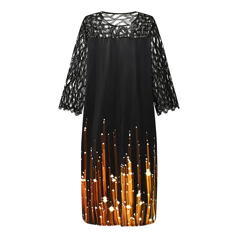 Women Dress Hollow Out Lace Stitching Slim Hips