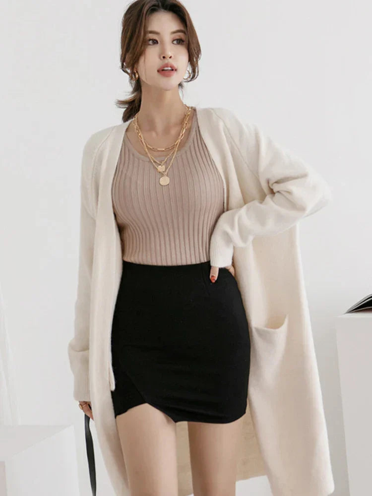 Women Solid Color Loose Thick Warm Sweater Cardigan