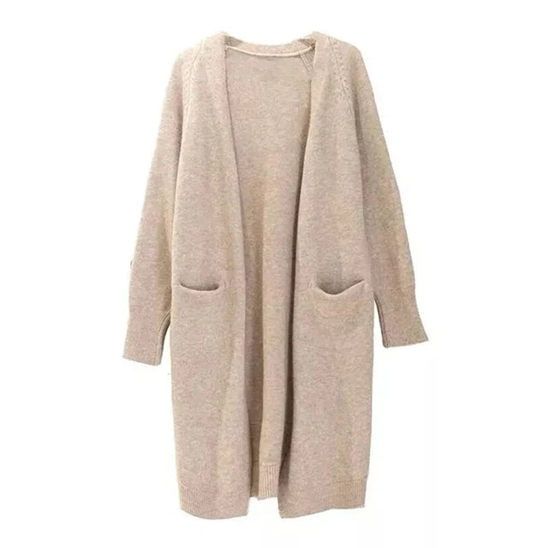 Women Solid Color Loose Thick Warm Sweater Cardigan