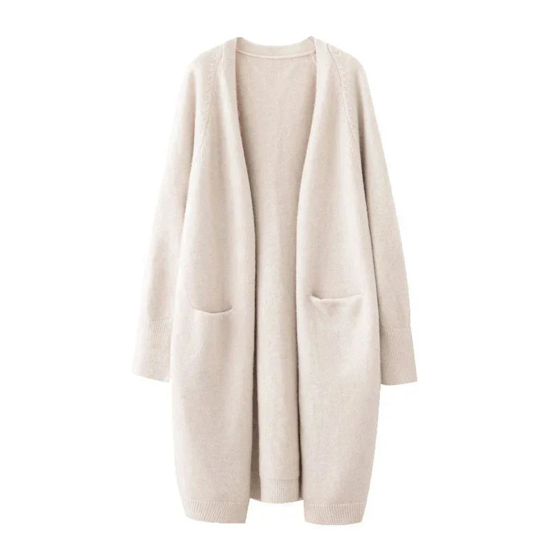 Women Solid Color Loose Thick Warm Sweater Cardigan