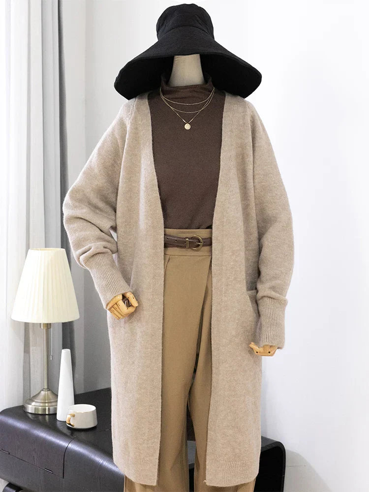 Women Solid Color Loose Thick Warm Sweater Cardigan