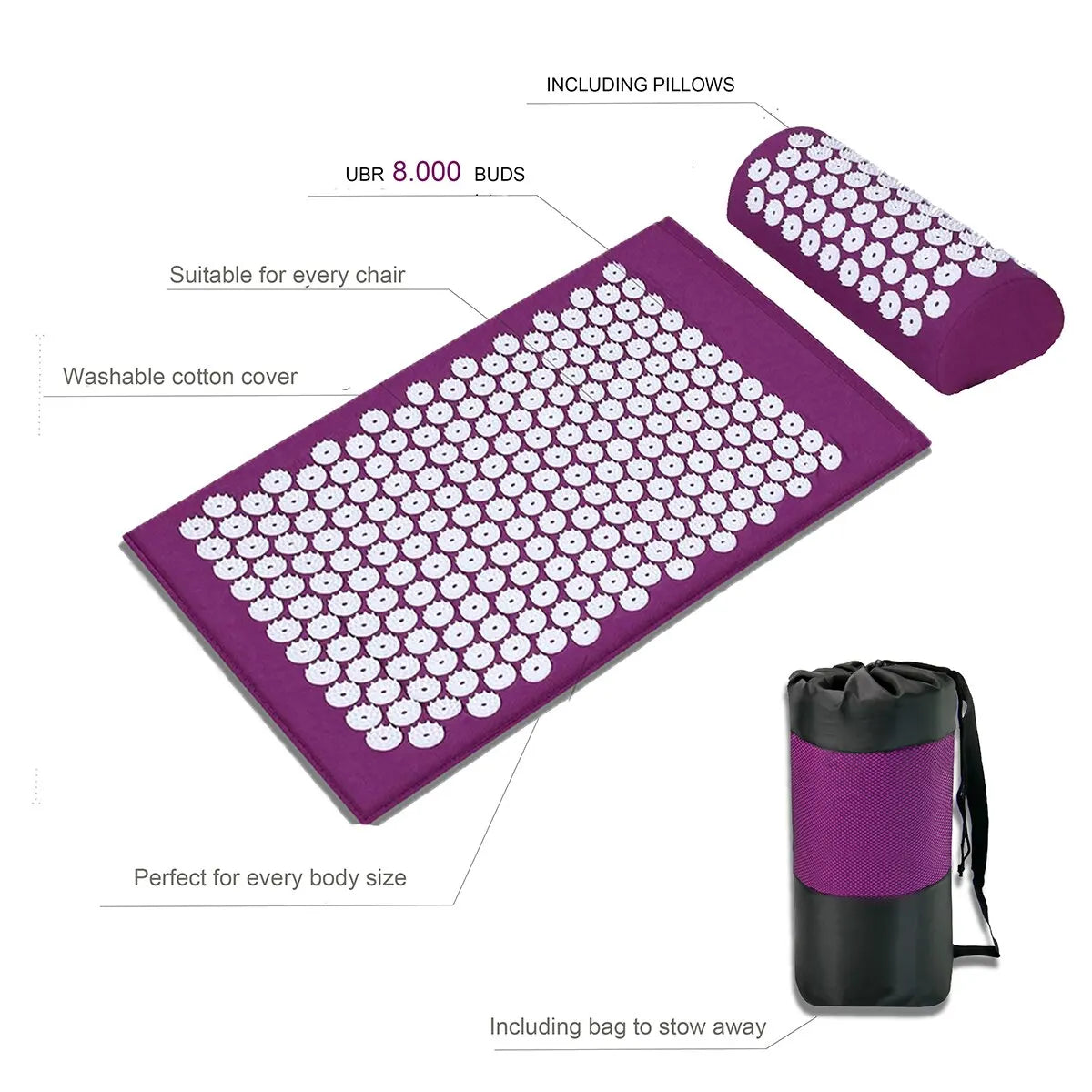 Yoga Massage Mat Acupressure Relieve Stress Back Cushion