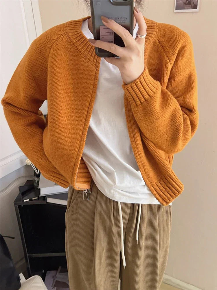 Zoki Streetwear Simple Cardigan Sweater Women Long Sleeve