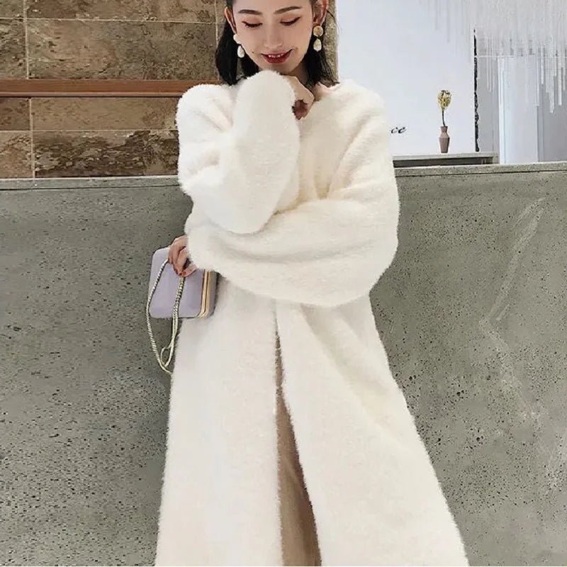 White Long Cardigan For Women Winter Clothes Knitted