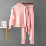 New Pieces Set Women Knitted Tracksuit Turtleneck Sweater
