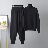 New Pieces Set Women Knitted Tracksuit Turtleneck Sweater