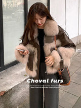 New Winter Lamb Fur Sheepskin Patchwork Coat Faux