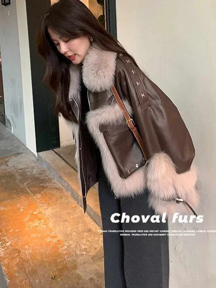 New Winter Lamb Fur Sheepskin Patchwork Coat Faux
