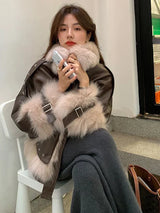 New Winter Lamb Fur Sheepskin Patchwork Coat Faux