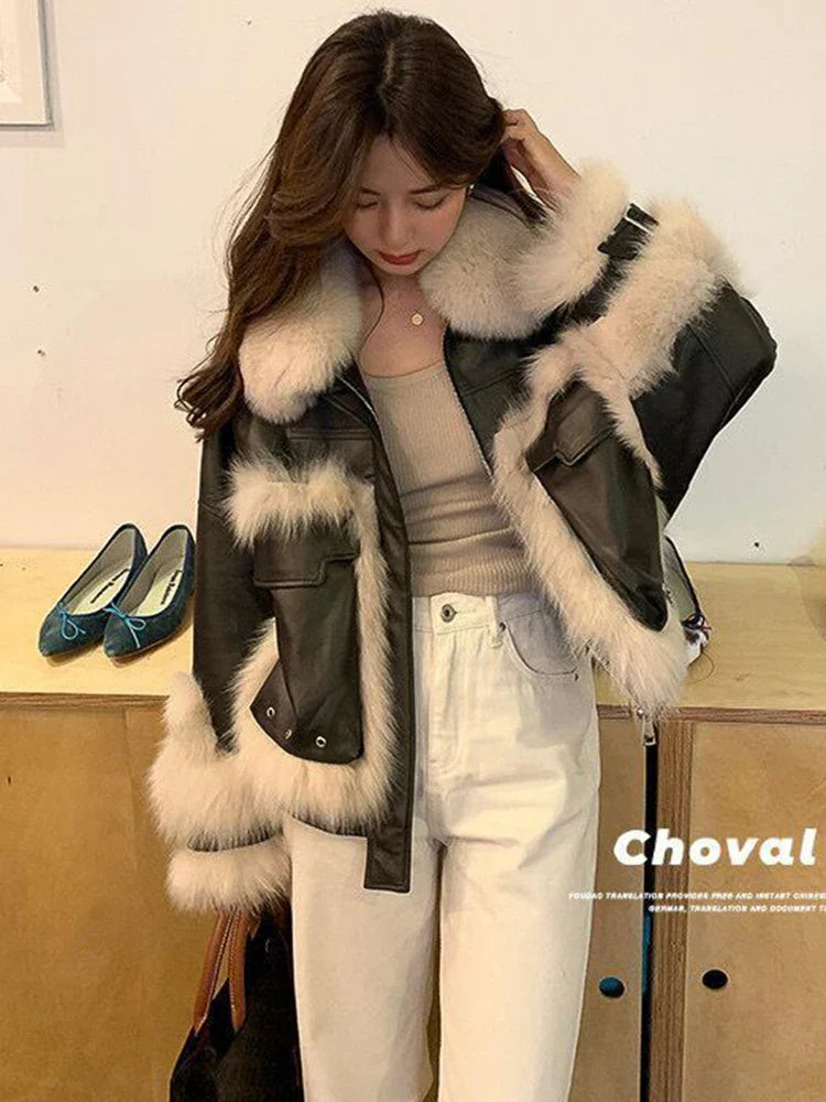 New Winter Lamb Fur Sheepskin Patchwork Coat Faux