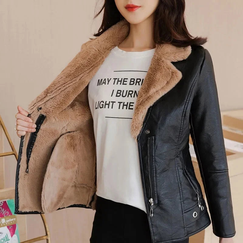 New Winter Pu Leather Jacket Short Blazers Coat