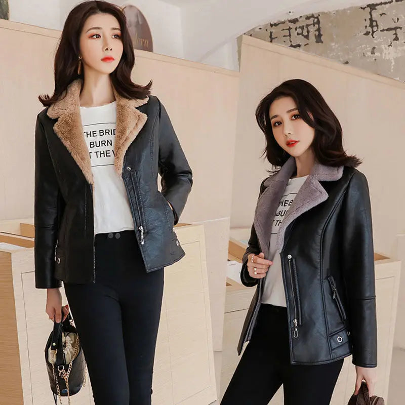 New Winter Pu Leather Jacket Short Blazers Coat