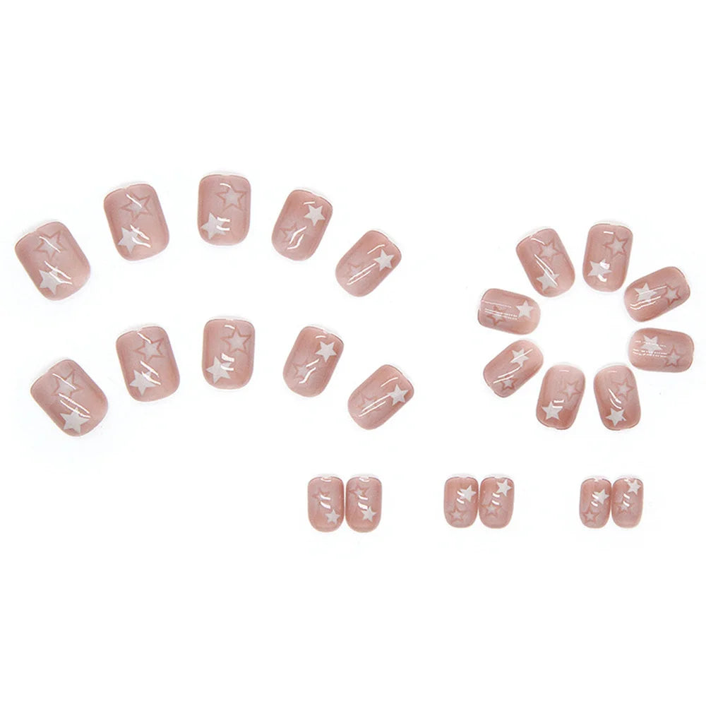 Gradient False Nails Cute Star Printed Design Fake