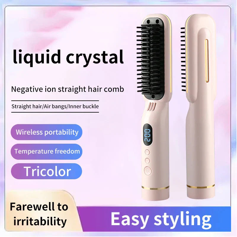 Mah Wireless Hair Straightener Hot Comb With Led