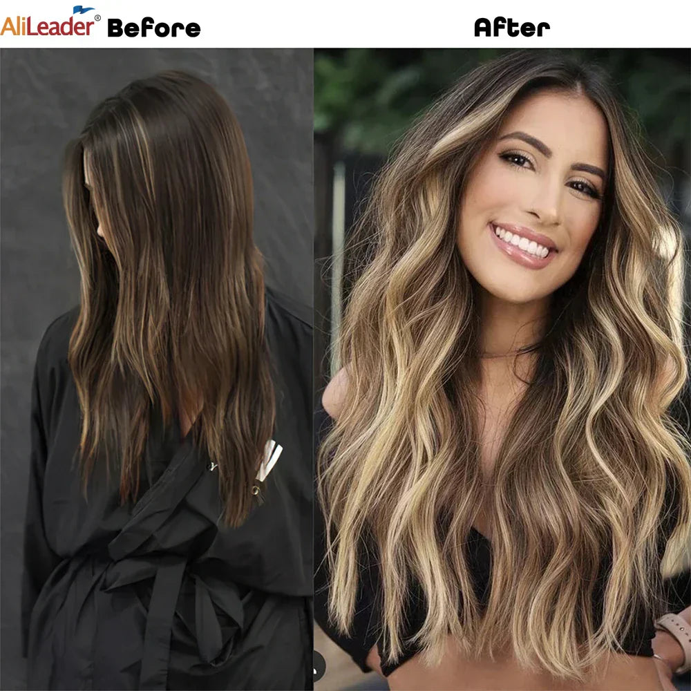 Set Synthetic Hair Clip In Long Wavy Thick