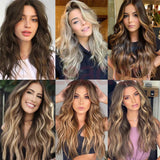 Set Synthetic Hair Clip In Long Wavy Thick
