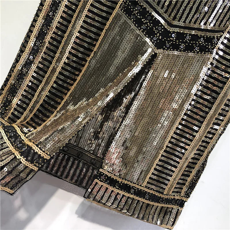 Autumn Retro Sequined X Long Skirt Vintage Beading