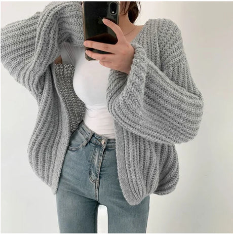 Cakulo Vintage Harajuku Lantern Sleeve Women Cardigan Sweater