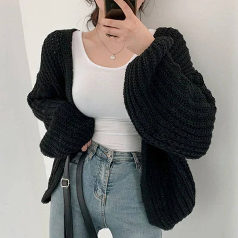 Cakulo Vintage Harajuku Lantern Sleeve Women Cardigan Sweater