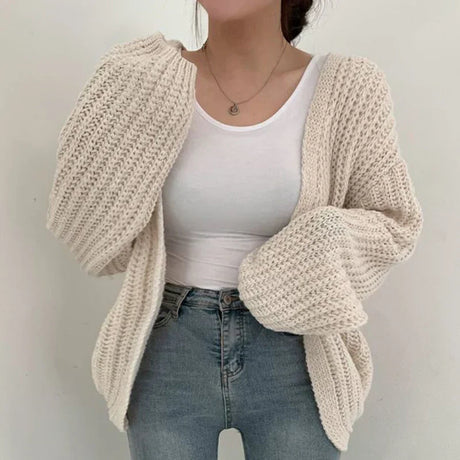 Cakulo Vintage Harajuku Lantern Sleeve Women Cardigan Sweater