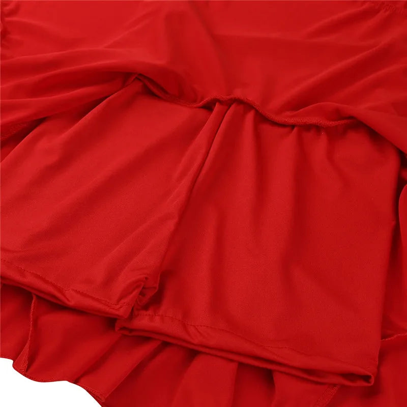 Chictry Women Black/Red High Waist Latin Dance Skirt