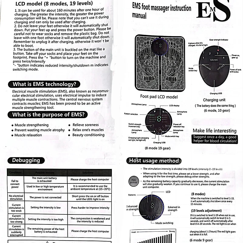 Ems Pulse Foot Massger Sole Massage Pad Current
