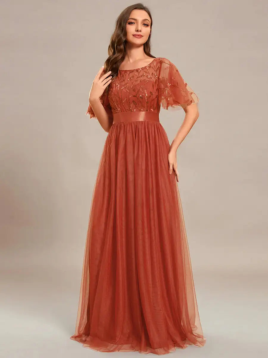 Elegant Evening Dresses Sequin Print Maxi Long With
