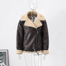 Faux Fur Leather Jacket Women Turndown Collar Belt