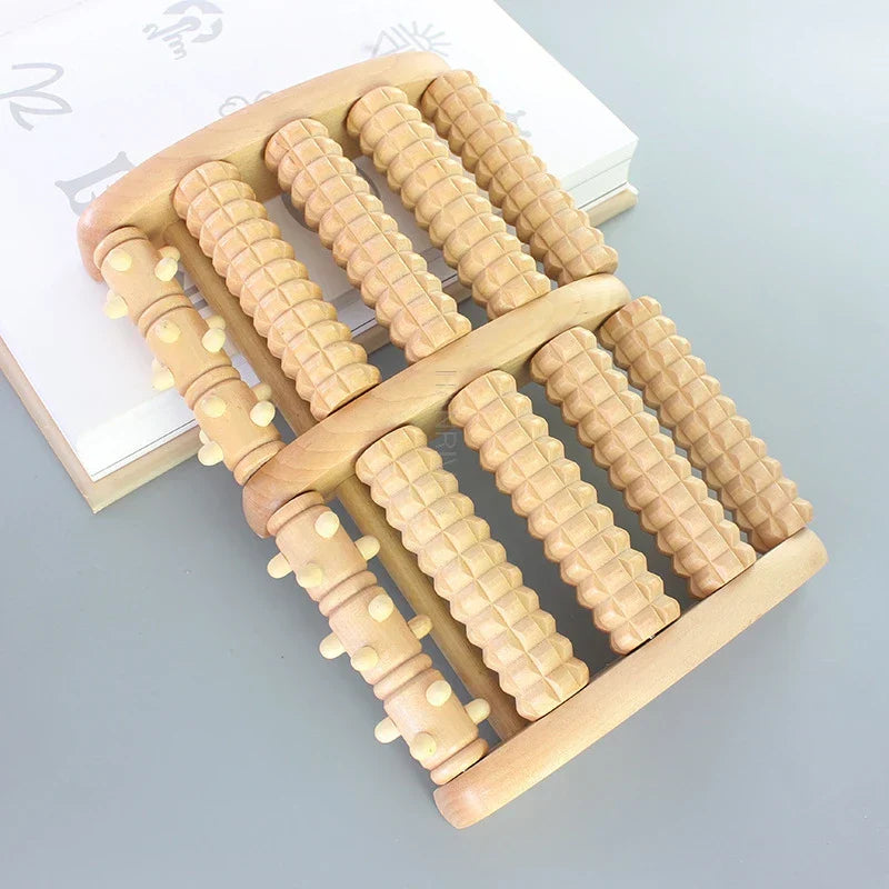 Wooden Foot Massage Roller Big Five-Row Wooden Foot