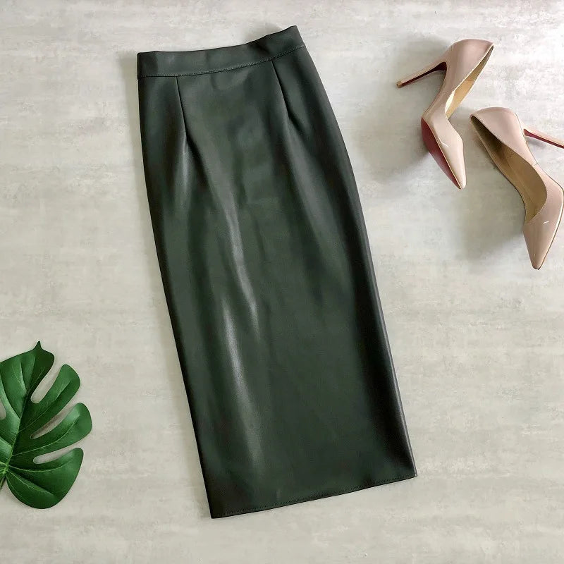 Neophil 74Cm Women' Winter Pu Leather Midi Skirts