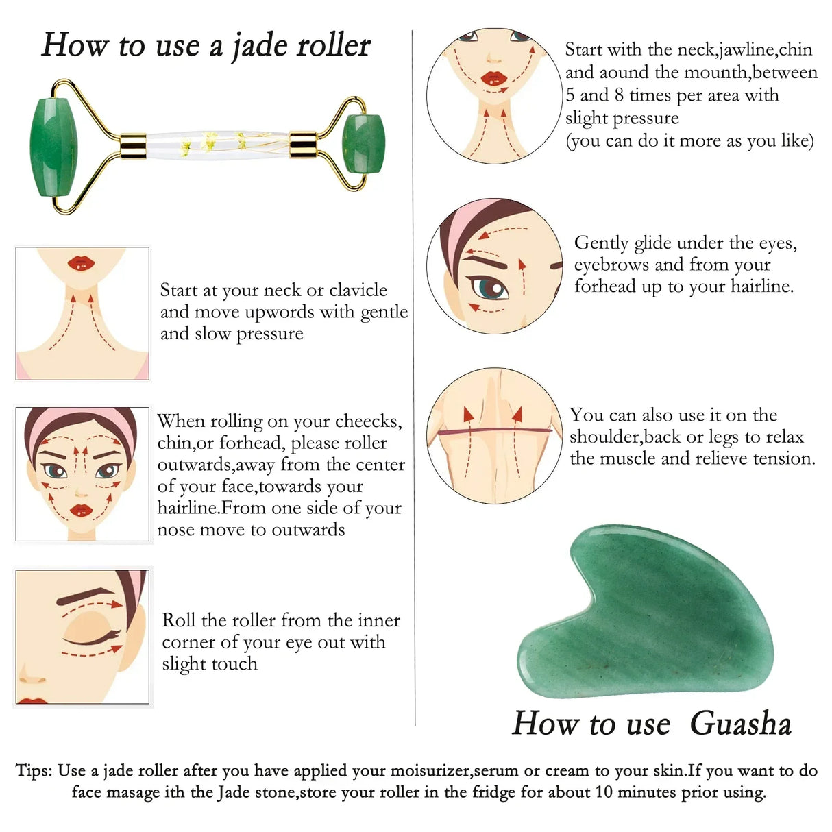 Natural Green Jade Roller Gua Sha Facial