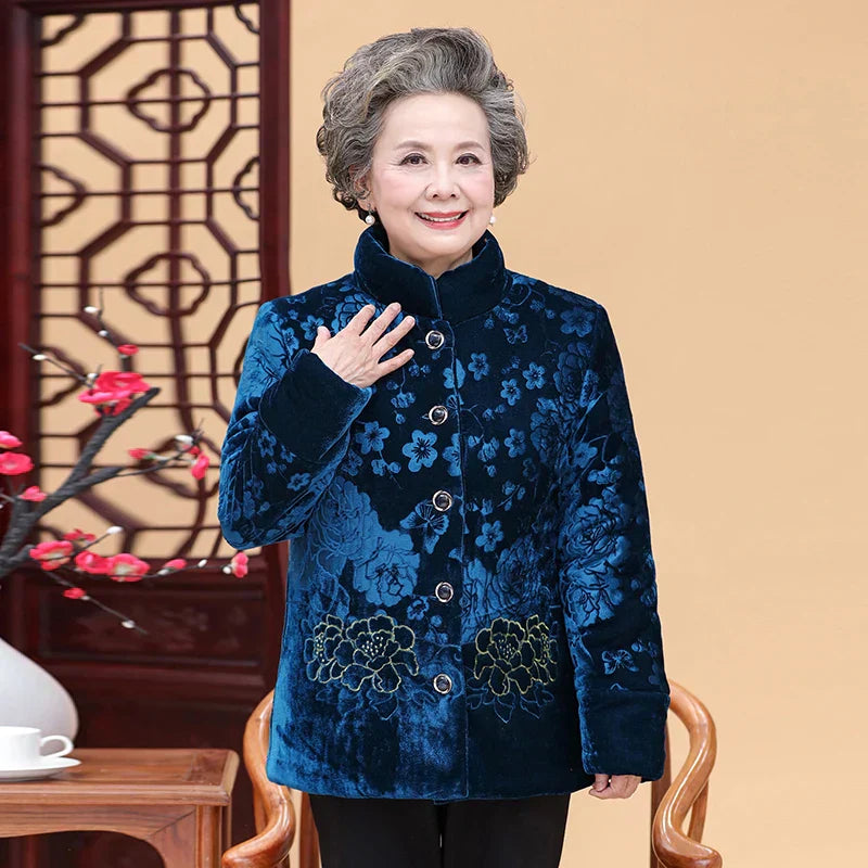 New Middle-Aged Old People Winter Jackets Gold Velvet