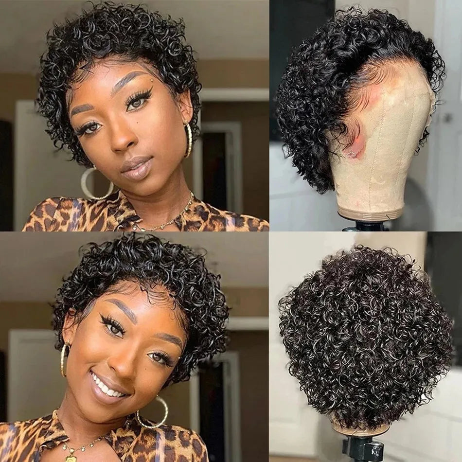Pixie Cut Perruque Short Curly Human Hair Wigs