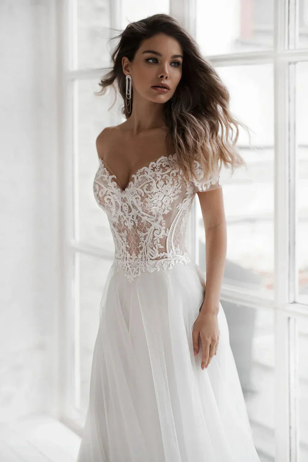Boho Beach Wedding Dress Off The Shoulder V-Neck