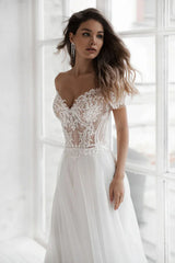 Boho Beach Wedding Dress Off The Shoulder V-Neck