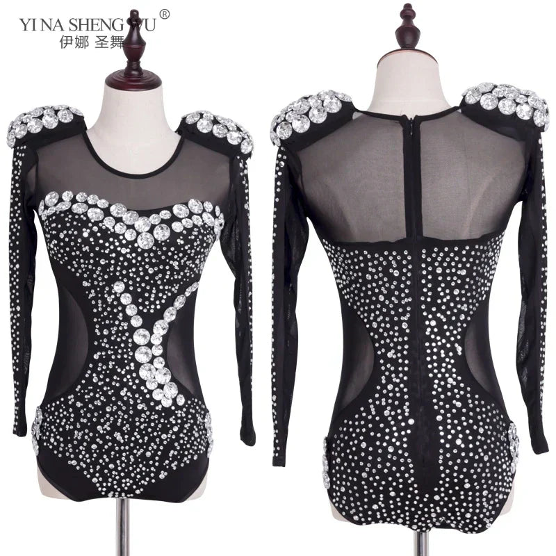 Luxury Pearls Rhinestones Long Sleeve Jazz Dance Costume