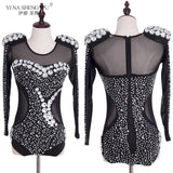Luxury Pearls Rhinestones Long Sleeve Jazz Dance Costume