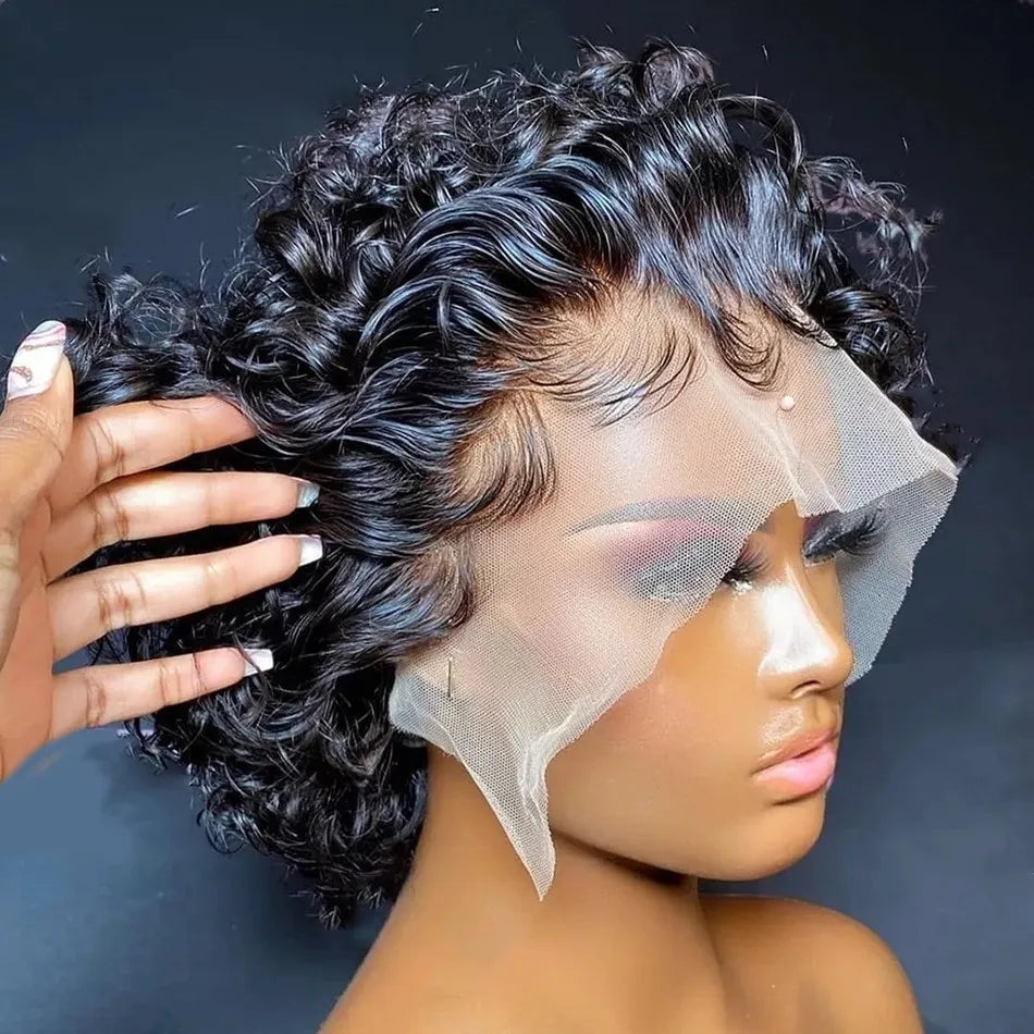 Pixie Cut Perruque Short Curly Human Hair Wigs