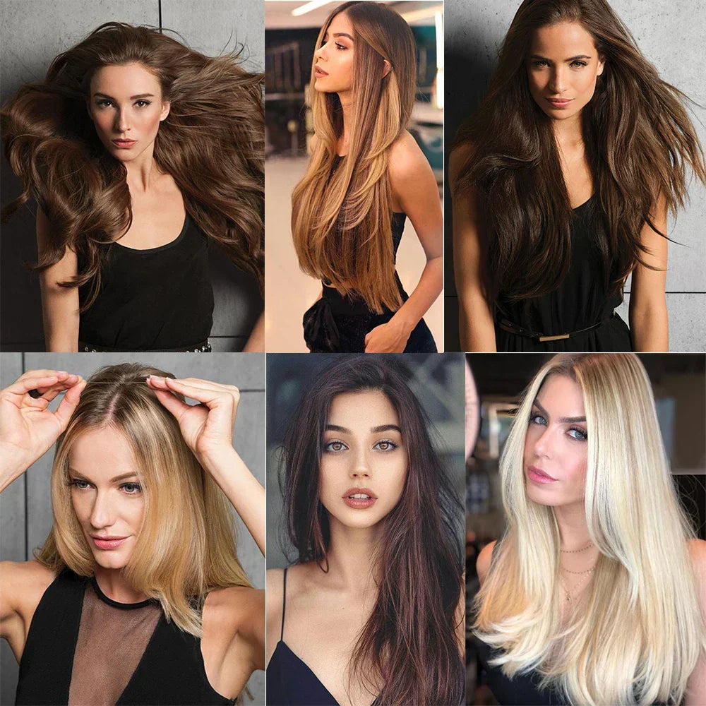 Hair Extensions No Clips Synthetic Fake Hair Ombre